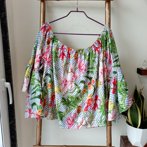 Off Shoulder Floral Striped Top - Picture 9 of 9